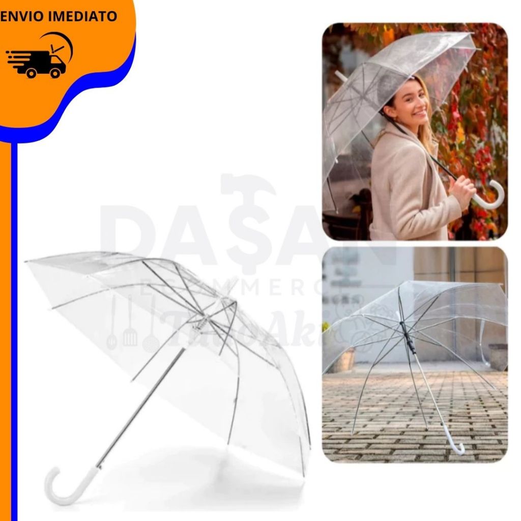 kit 2 Guarda-Chuvas Transparentes Automáticos – Resistentes e Elegantes em Oferta na Shopee
