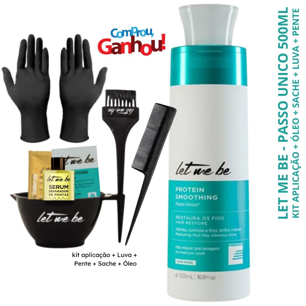 Let Me Be - Passo Único 500ml + Oléo e Sache + Kit Aplicação luva e pente em Oferta na Shopee