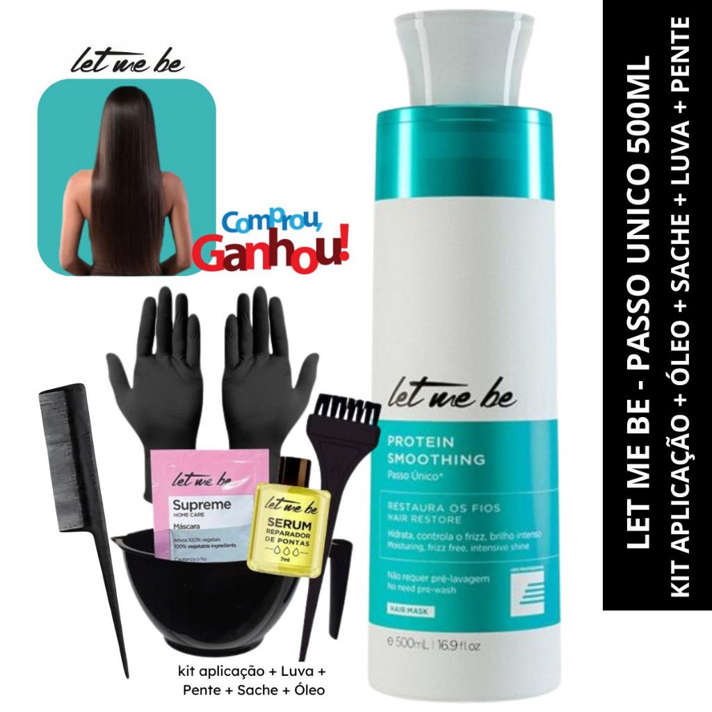 Let Me Be Protein Smoothing Passo Único 500ml + Kit Aplicação Luva e Pente + óleo e sache em Oferta na Shopee