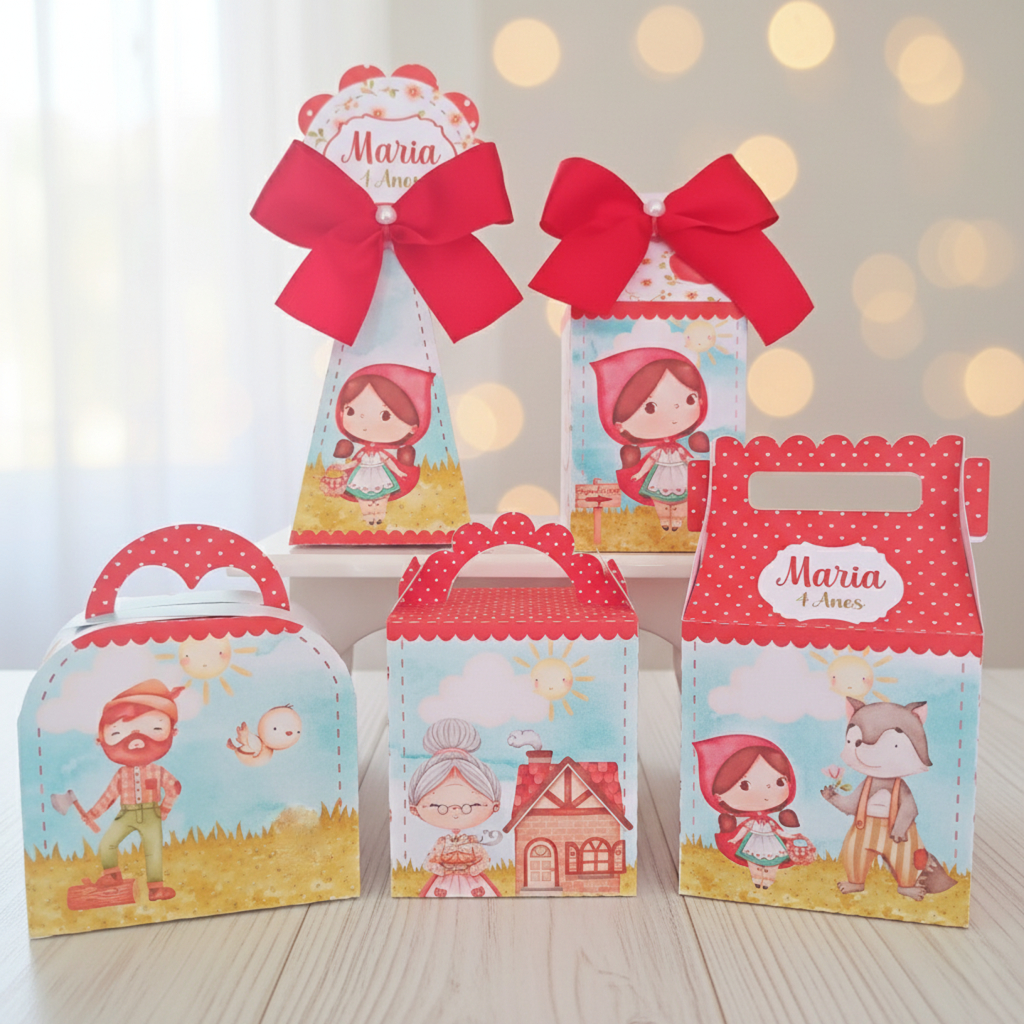 Kit Festa Chapeuzinho Vermelho Aquarela | Caixinhas Personalizadas Aniversário Lembrancinhas Mimos