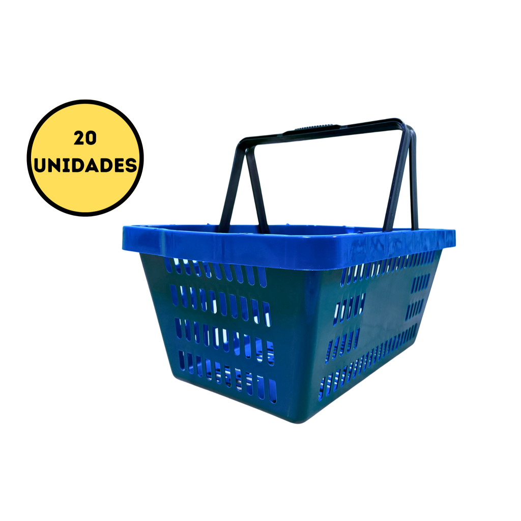 Kit 20 cestas cestinhas com alça plásticas de supermercado conveniência loja perfumaria farmácia 15 litros