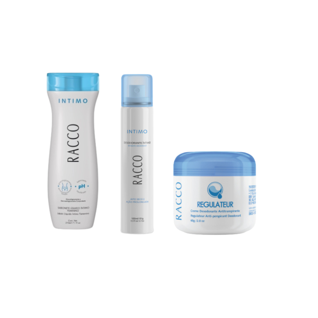Kit Sabonete Líquido Íntimo, Desodorante Íntimo, Creme Desodorante Antitranspirante RACCO