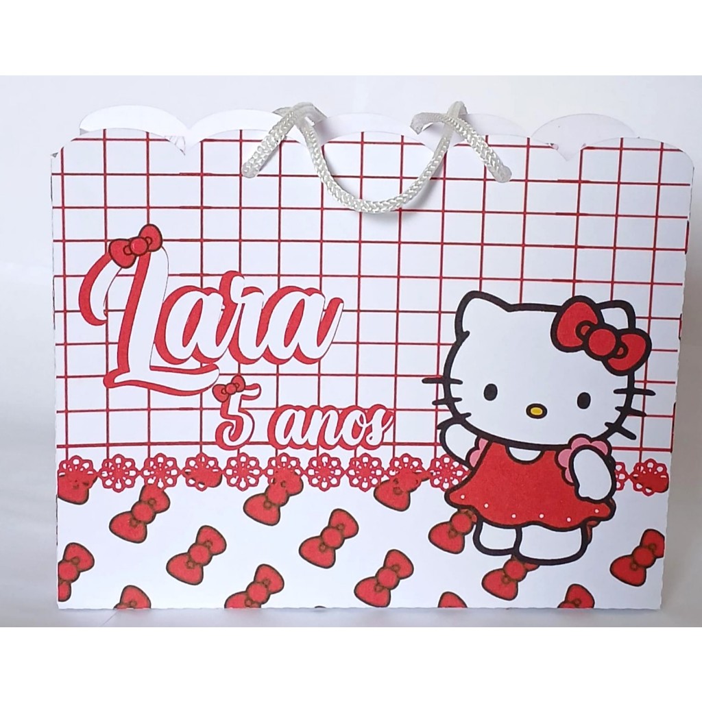 "Sacolinha Personalizada Hello kitty vermelha Lembrancinha Aniversário Festa Infantil 18,5x14,5x6,5"