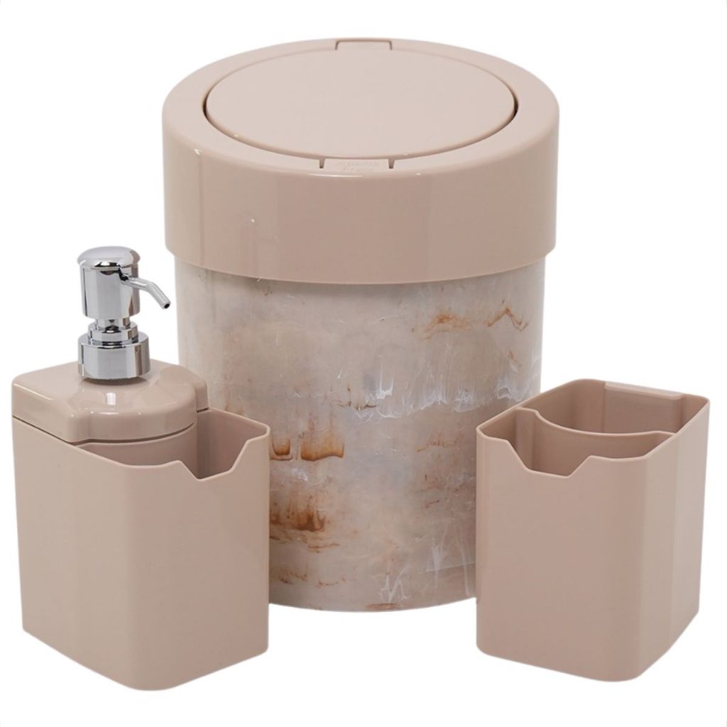 Kit Cozinha 3 Peças Lixeira + Porta Esponja com Válvula Dispenser + Porta Detergente em Oferta na Shopee