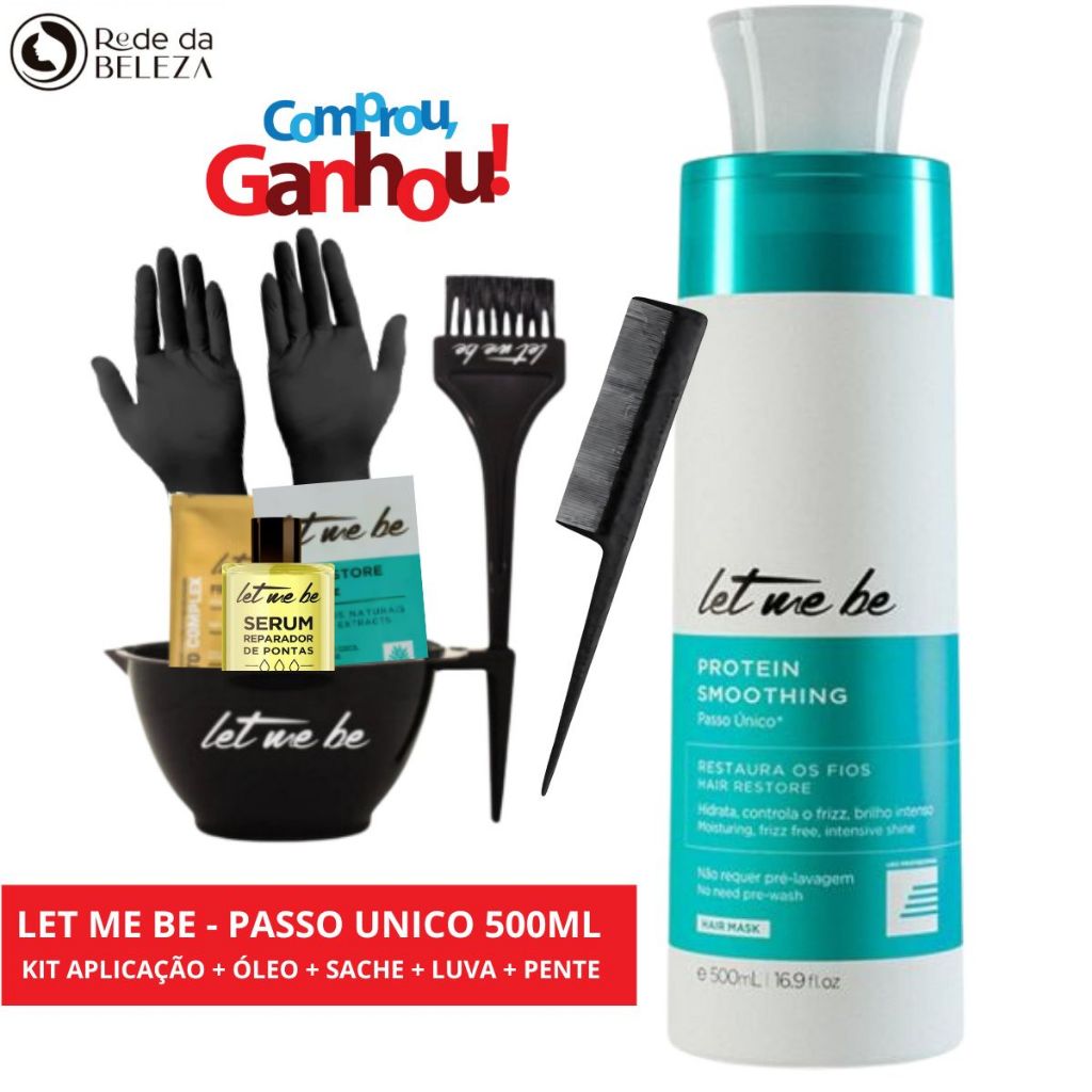 Let Me Be Passo Único 500ml Orgânica + Kit Aplicação Luva Pente + sache e Óleo em Oferta na Shopee