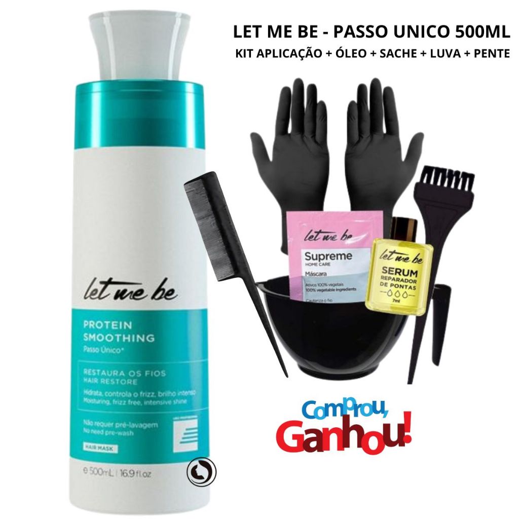 Let Me Be Protein Smoothing Passo Único - 500ml + Kit Aplicação Luva e Pente + Óleo e Sache em Oferta na Shopee