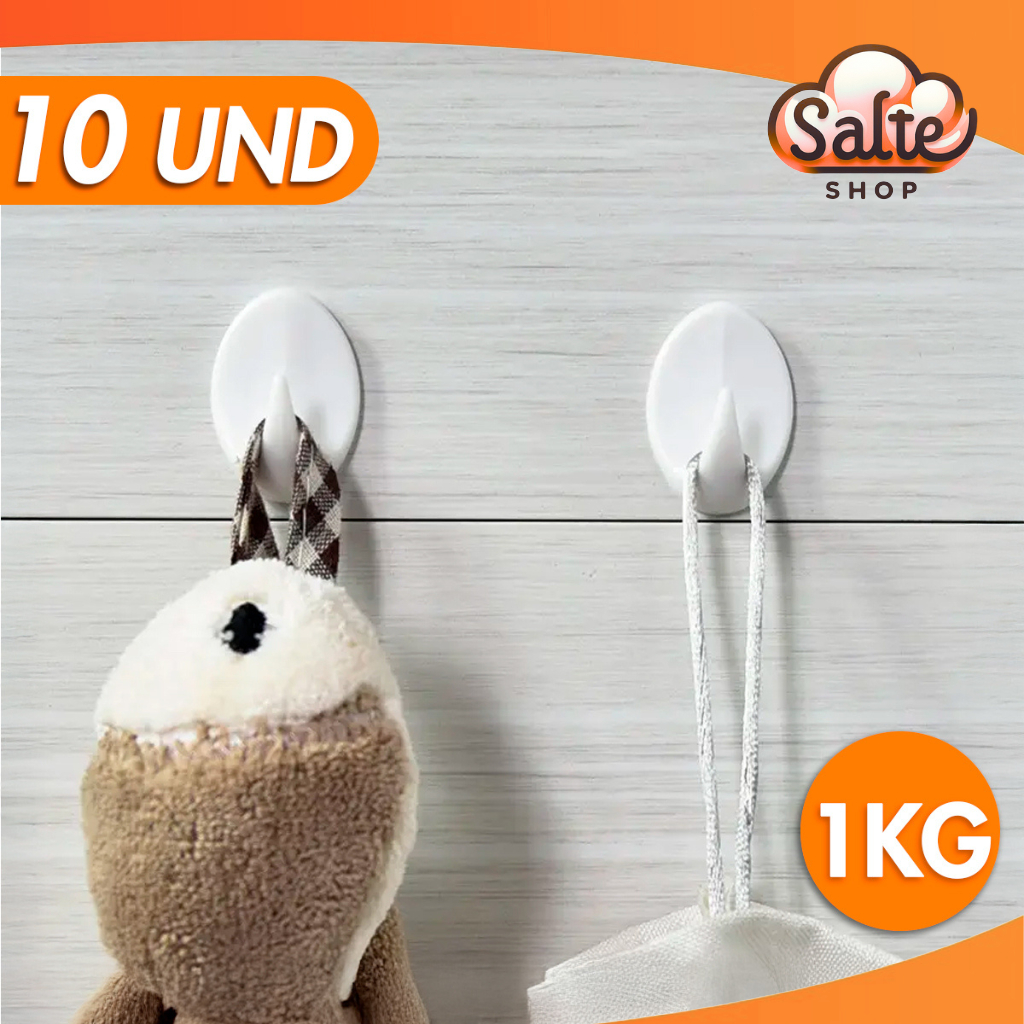 Kit 10 Und Ganchos Adesivo Plástico Parede Toalha Cozinha Banheiro