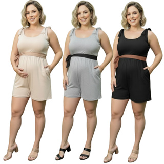 Macaquinho feminino gestante jardineira shorts grávida confortavel, curto, verão , gravida estilosa em Oferta na Shopee