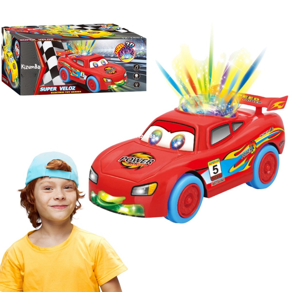 Carrinho De Polícia Vermelho Relampago MC Com Luz 3D Som Bate E Volta Infantil Presente Kizumba