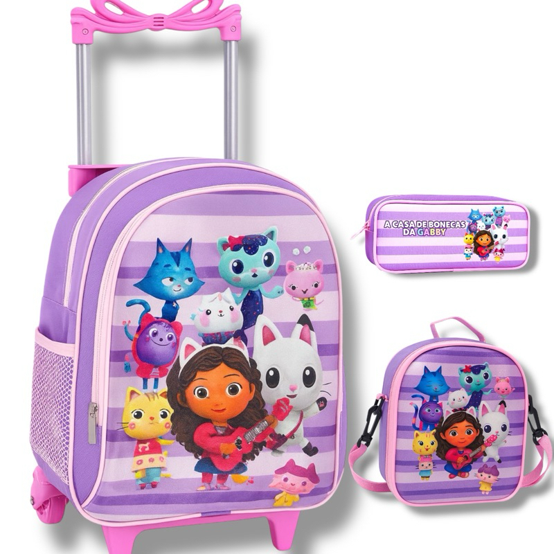 Kit Mochila escolar A casa Magica da Gabby  Menina Lancheira Térmica+ Estojo forro interno em Oferta na Shopee