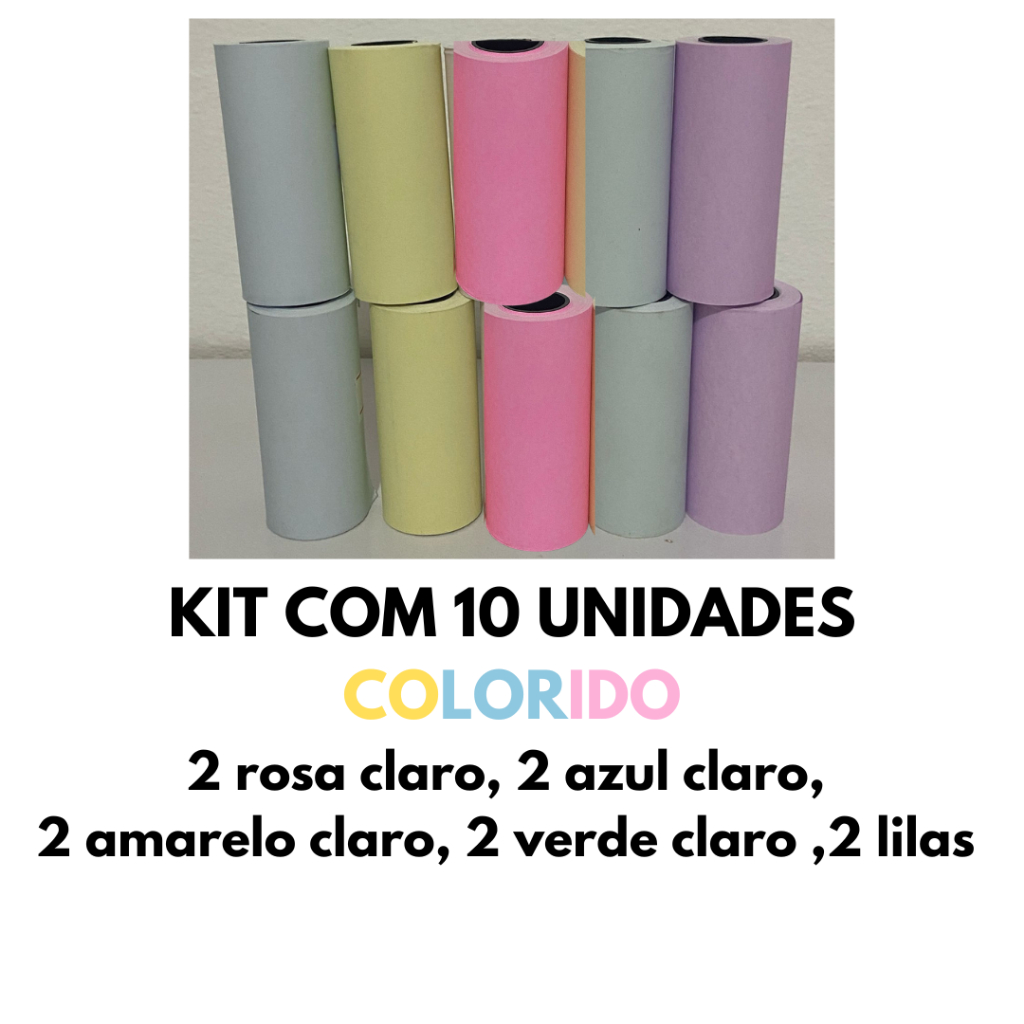Kit Bobina Térmica Colorida 57x25 mm Para Câmera Filmadora Infantil Impressão Instantânea Portátil