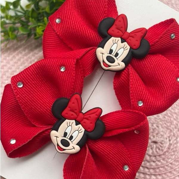 Parzinho de Laço Infantil Minnie Vermelha Laço Infantil Minnie Par de Laços Minnie Presilha