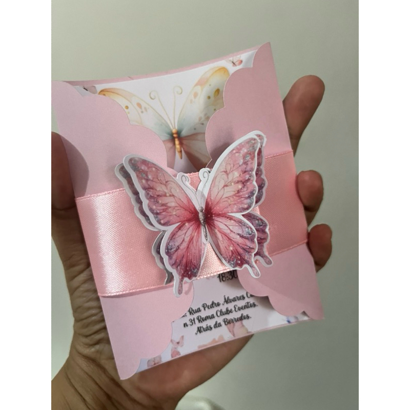 Convite Luxo Tema Jardim 10x15cm – Com Borboleta 3D, Envelope 180g