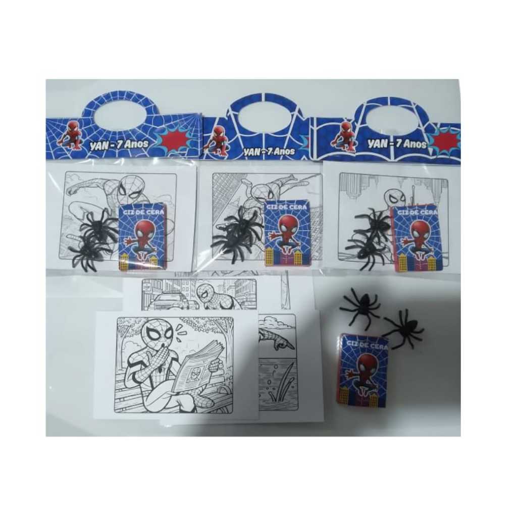 Kit Cards para colorir + Mini giz de cera + Mini Aranha Personalizado HOMEM ARANHA Festa de Aniversário Lembrancinha