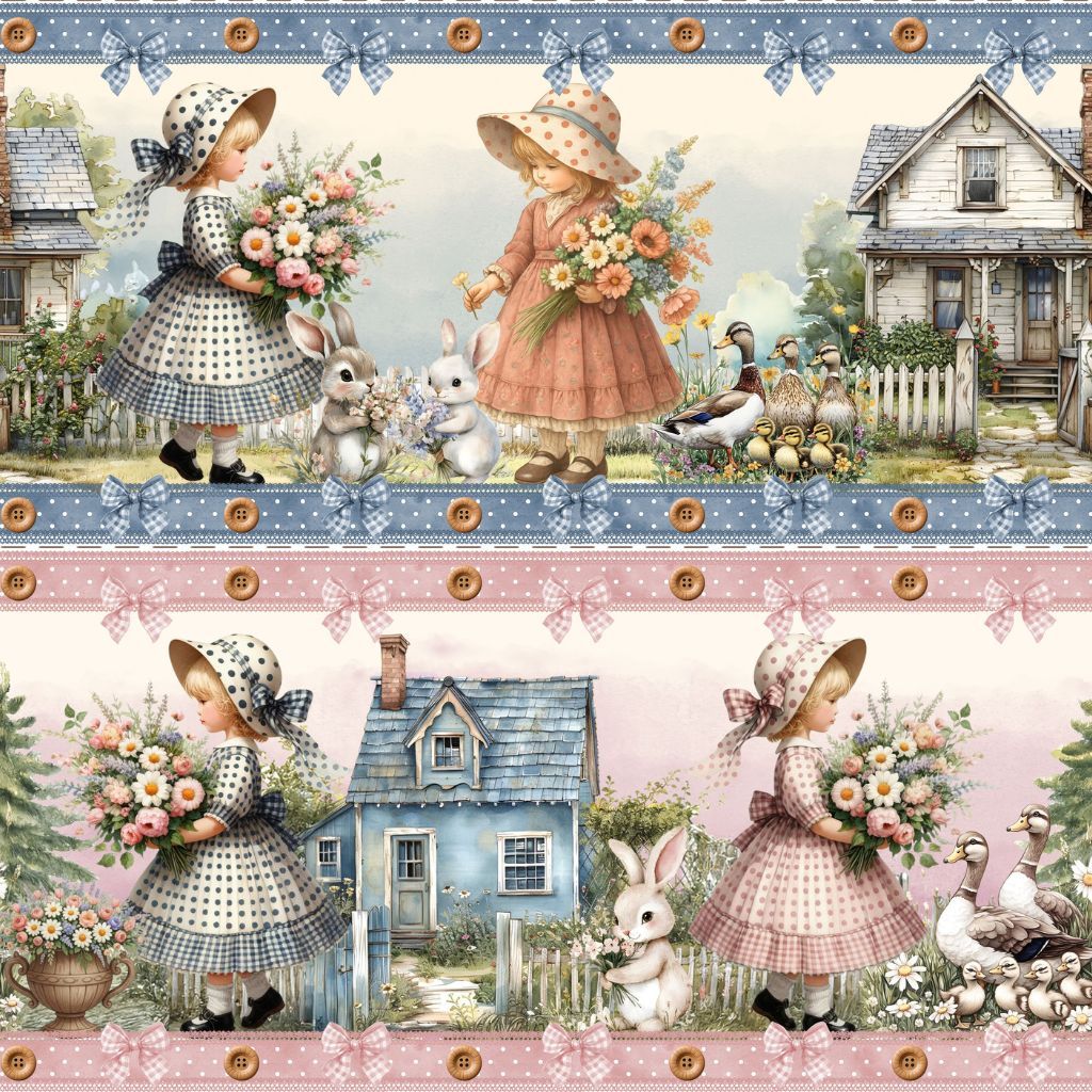 TRICOLINE DIGITAL ALGODÃO 100% BARRADO - MENINAS DO CAMPO em Oferta na Shopee