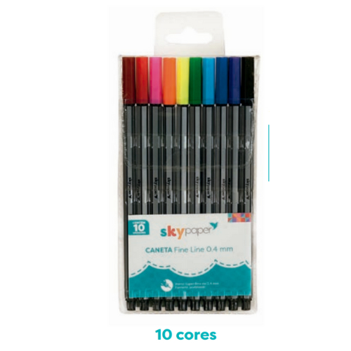 Kit 10 Canetas Fine Line 0,4mm Material Escolar Sky Paper em Oferta na Shopee