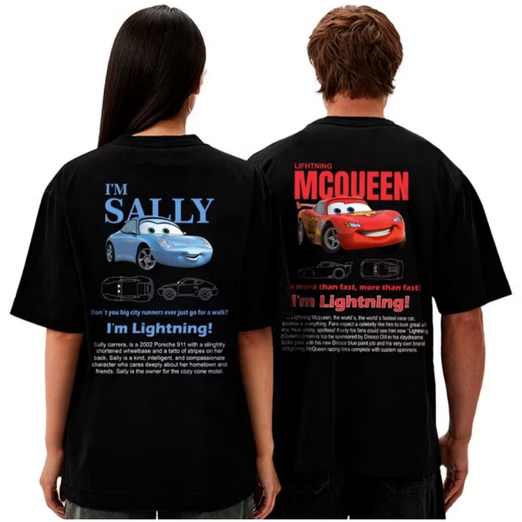 Kit Casal Relâmpago McQueen e Sally Carrera Camisetas Algodão Personalizada Unissex Estilo Streetwear