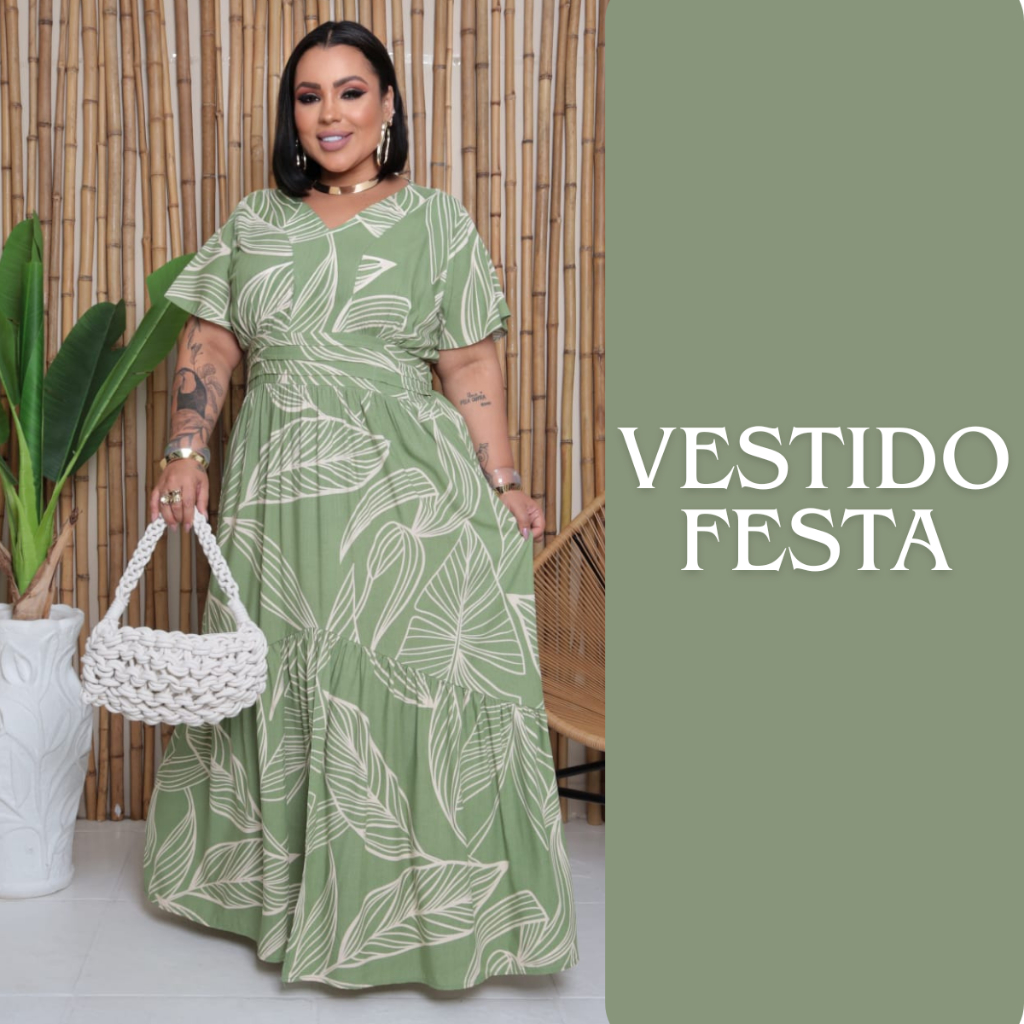 Vestido Feminino Plus Size Longo Com Manga Blogueira Elegante Soltinho Tendência Verão Luxo Moda Curvy