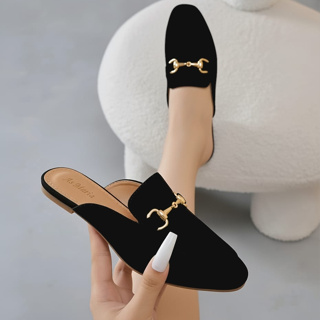 Mule Feminino Bico Fico em Nobuck Aveludado Sapatilha Rasteira Tamanhos Grandes em Oferta na Shopee