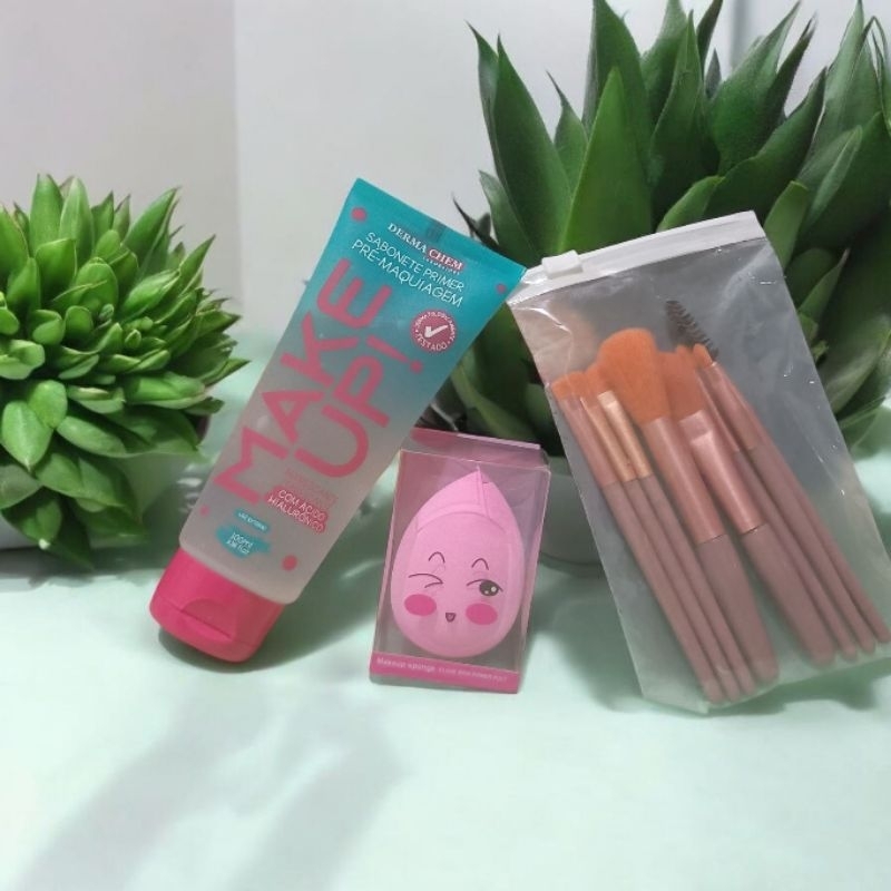 kit maquiagem sabonete primer pré-maquiagem+esponja gota+ kit mini pincel ou Lápis preto delineador Ruby Rose