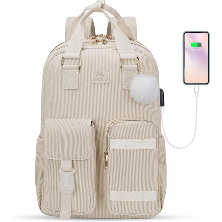 MATEIN Mochila escolar para meninas, linda mochila universitária de 15,6 polegadas, bolsa de livros de veludo cotelê com