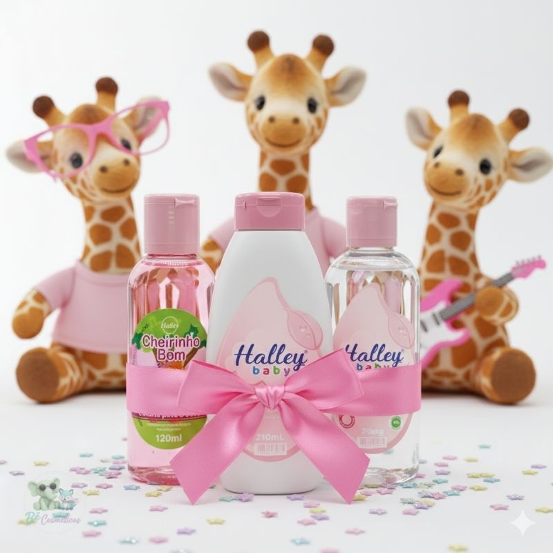 Halley Baby kit de higiene para bebê menina e menino cada um contendo óleo, talco e colônia