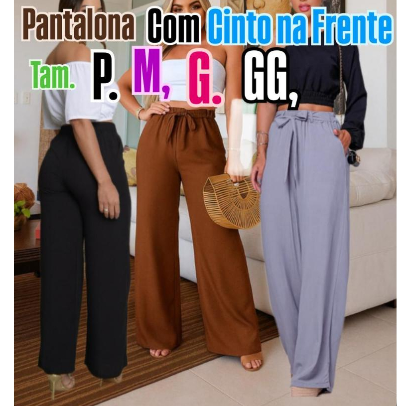 Calça Pantalona Viscolinho Premium Com Bolso Forrada e Cinto na frente  PROMOÇÃO em Oferta na Shopee