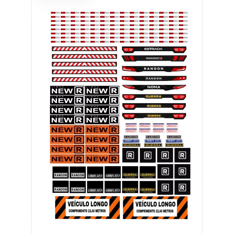 Cartela de adesivos para Carreta