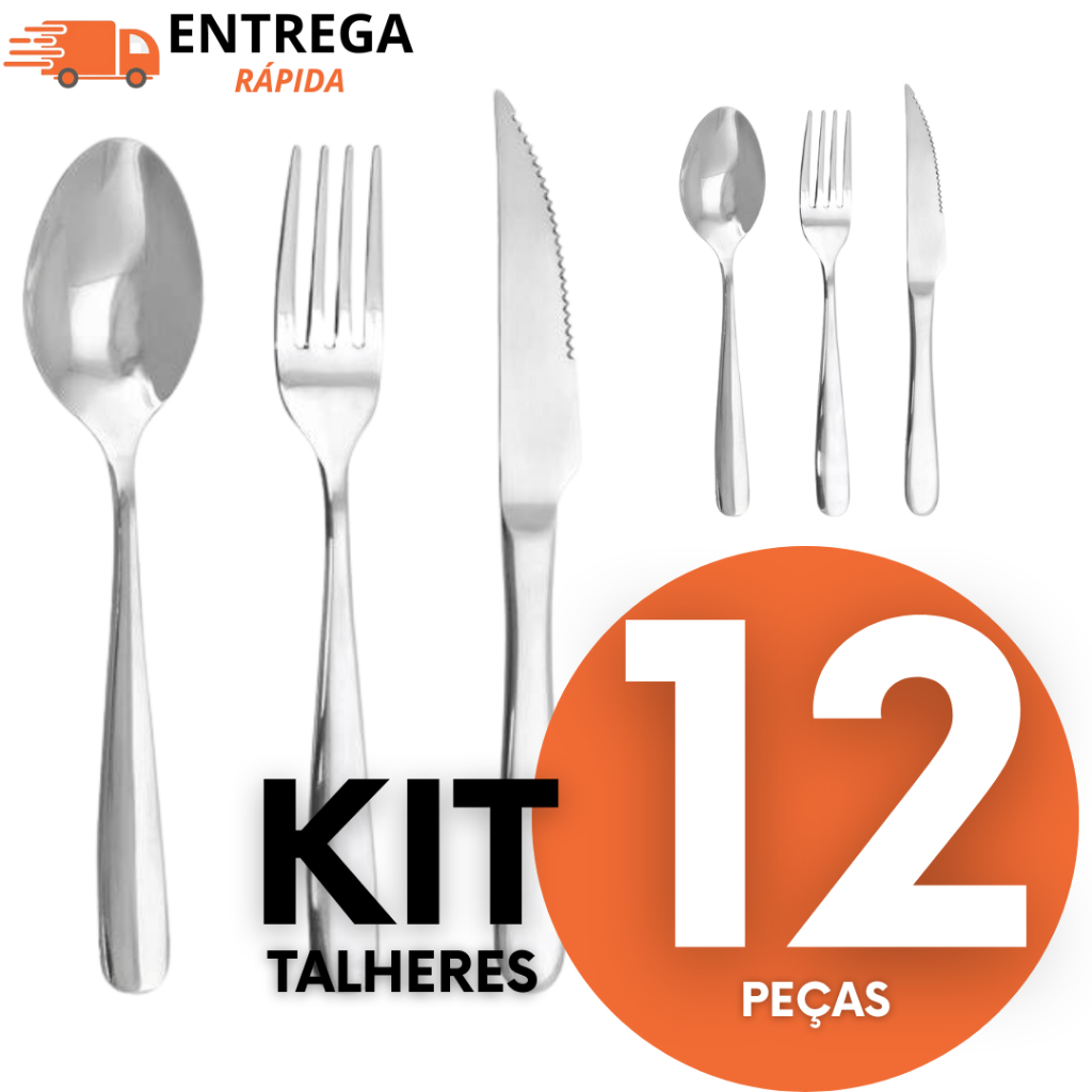 Jogo De Talheres Inox Com 12 Peças Inox 4 Facas 4 Garfos 4 Colheres Para Uso Domestico E Buffet E Restaurante
