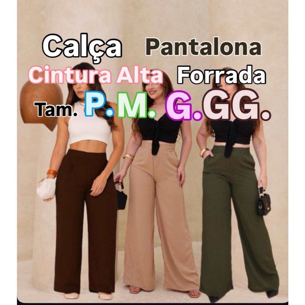 Calça Pantalona Feminina Viscolinho Cintura Alta Com Bolso e Forrada PROMOÇÃO tamanho P  M  G  GG em Oferta na Shopee