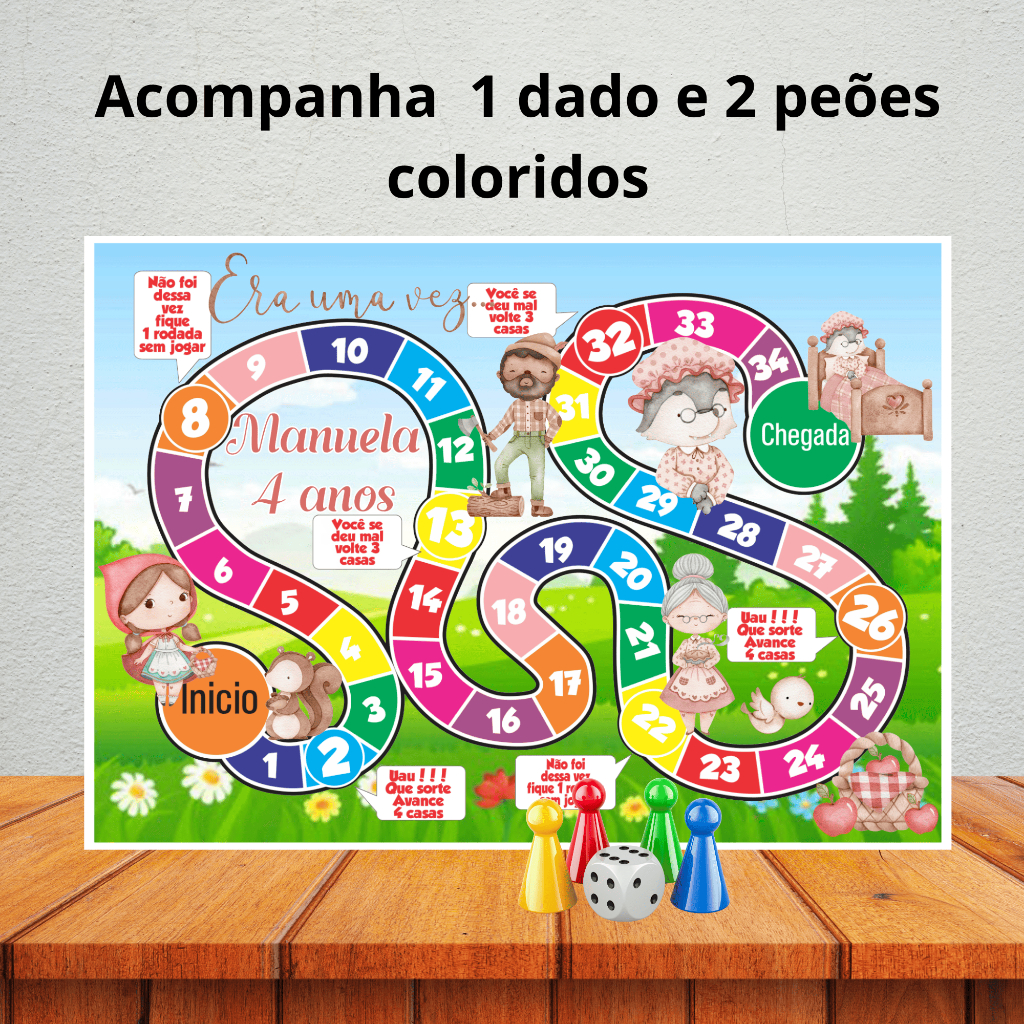 Jogo de tabuleiro para lembrancinha de aniversário/ kit festa/ personalizados - CHAPEUZINHO VERMELHO