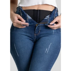 Calça Jeans Feminina Sawary Super Lipo Efeito Cinturinha Redução de Medidas e Bumbum Perfeito