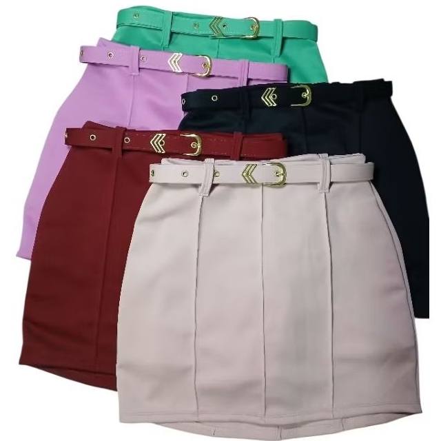 Short Saia Feminina Neoprene Cintura Alta com Cinto – Estilo Elegante