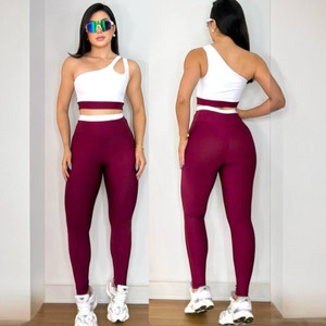 conjunto bicolor academia calça e top zero transparencia fitness