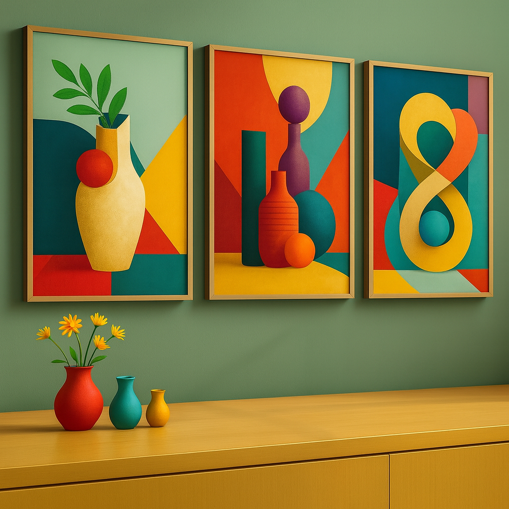 Quadros Decorativos 3 Peças Sala Decoração Geométrico Abstrato Trio Nordic Hall Escritório Casa Moderna em Oferta na Shopee