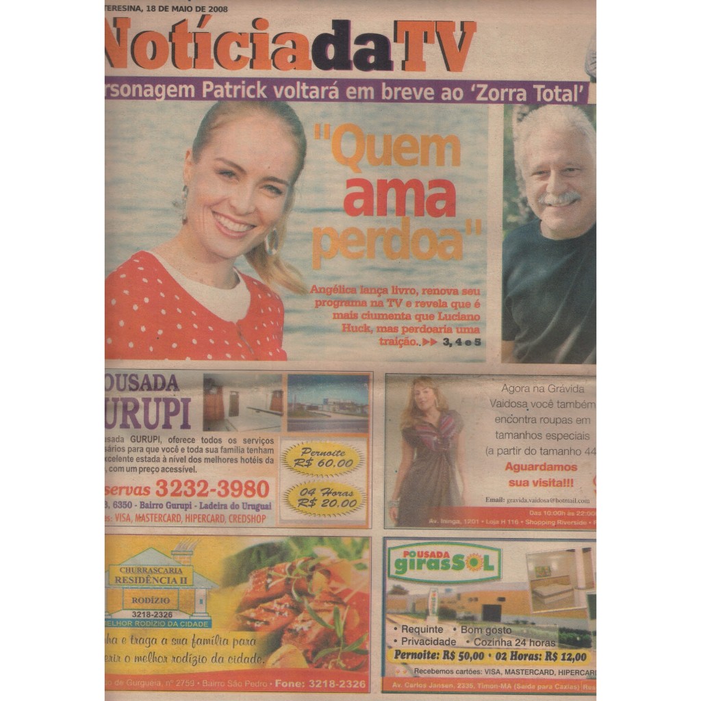 JORNAL NOTÍCIA DA TV, DE 18/05/2008, COM ANGÉLICA NA CAPA.