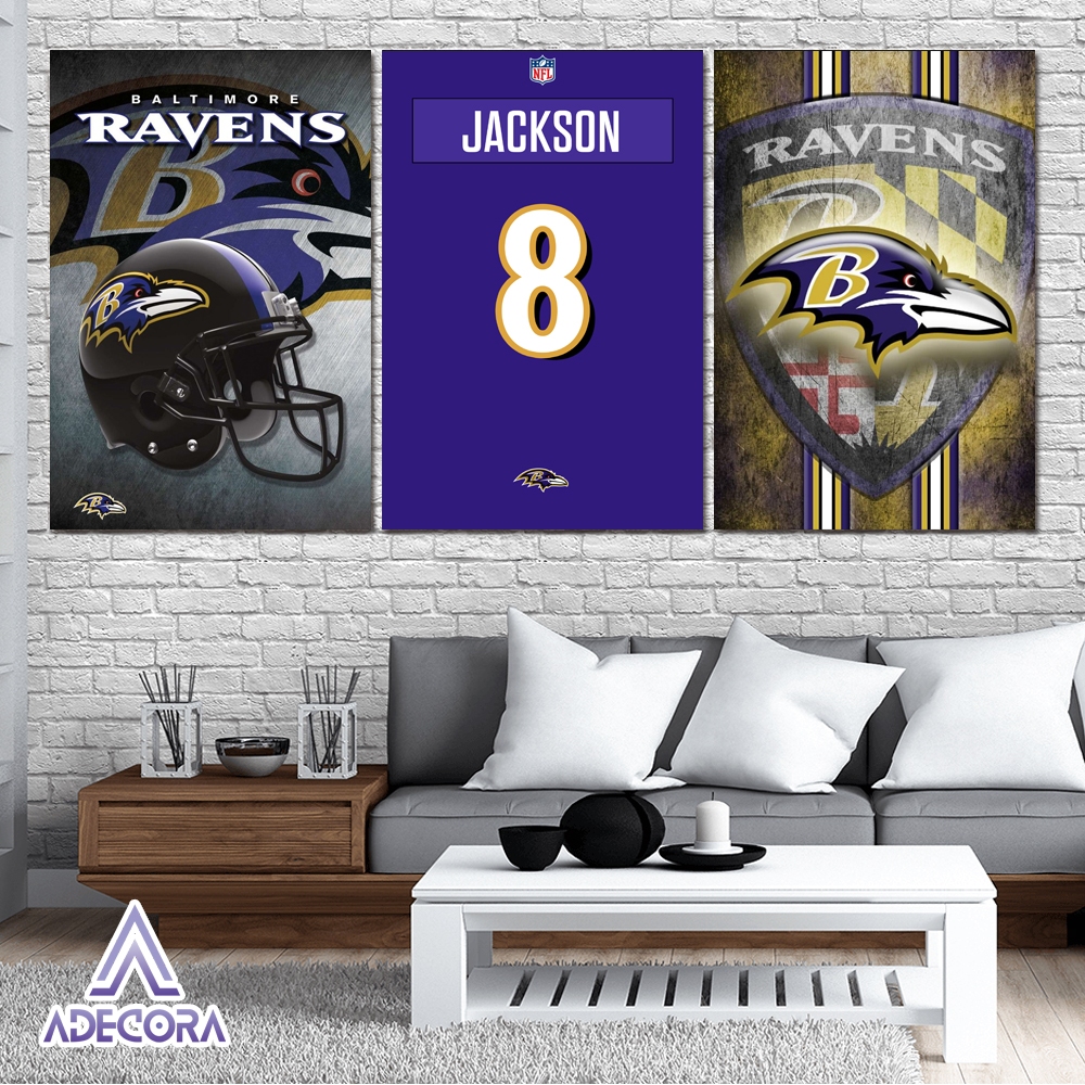 KIT 3 placas decorativas NFL - Baltimore Ravens - Jackson - 28x20cm