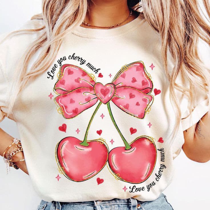 camiseta feminina cereja laço coração rosa t-shirt  cute romântica love you cherry moda gringa 100% algodão premium