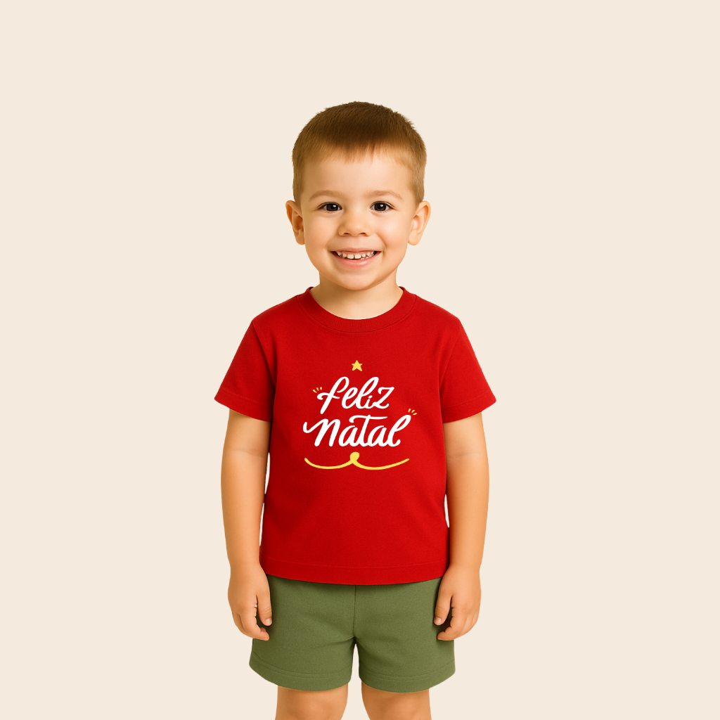 Conjunto Infantil Natal Camiseta Bermuda Estiloso Menino Menina Algodão Premium