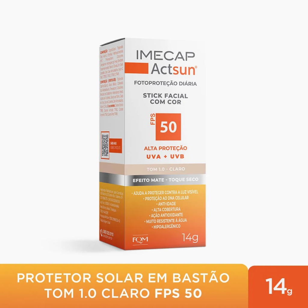 Imecap Actsun FPS 50 14g – Protetor Solar Facial em Bastão com Cor 1.0 Claro