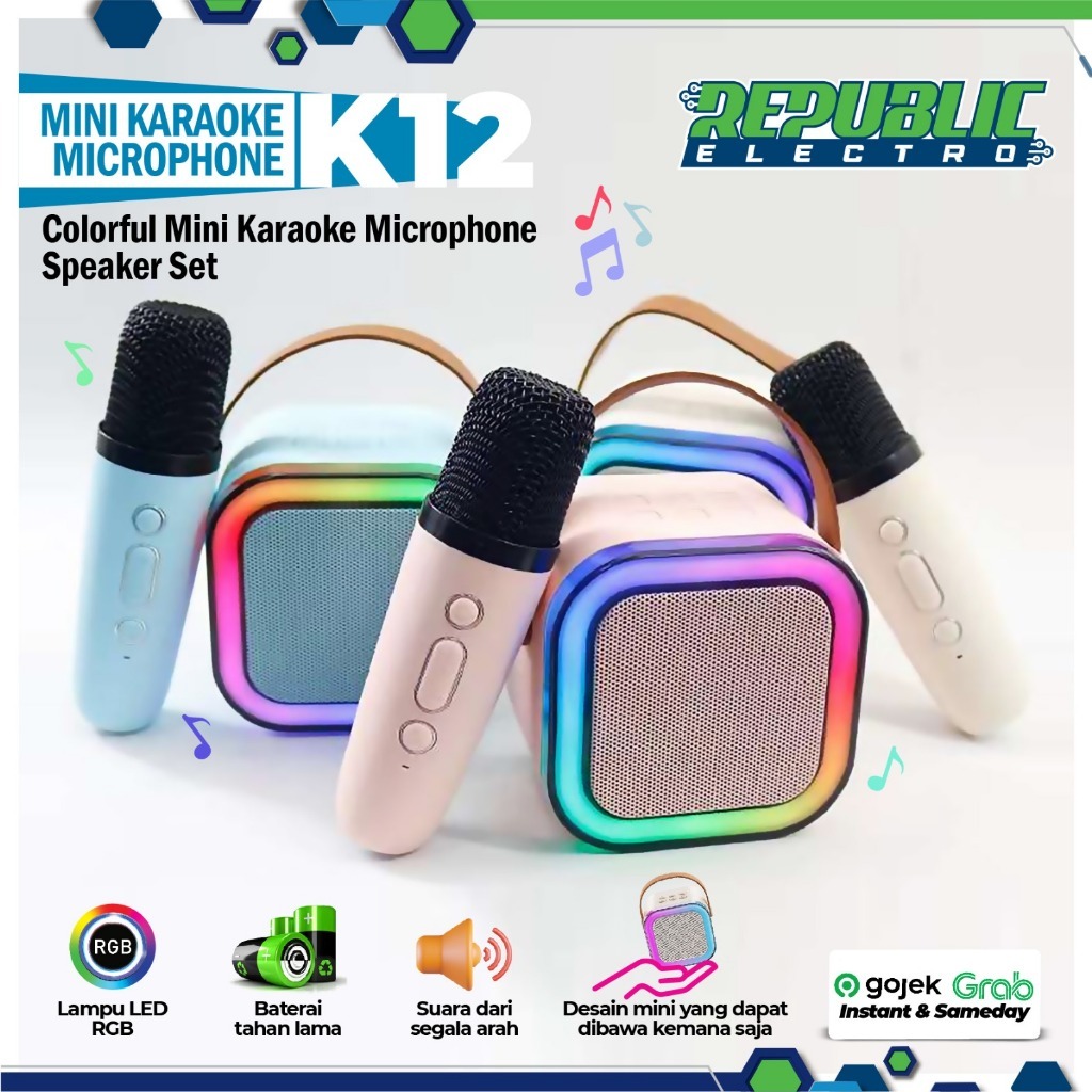 K12 Bluetooth Karaoke máquina, portátil 5.3 PA sistema de alto-falantes, 1-2 microfones sem fio, casa família cantando,