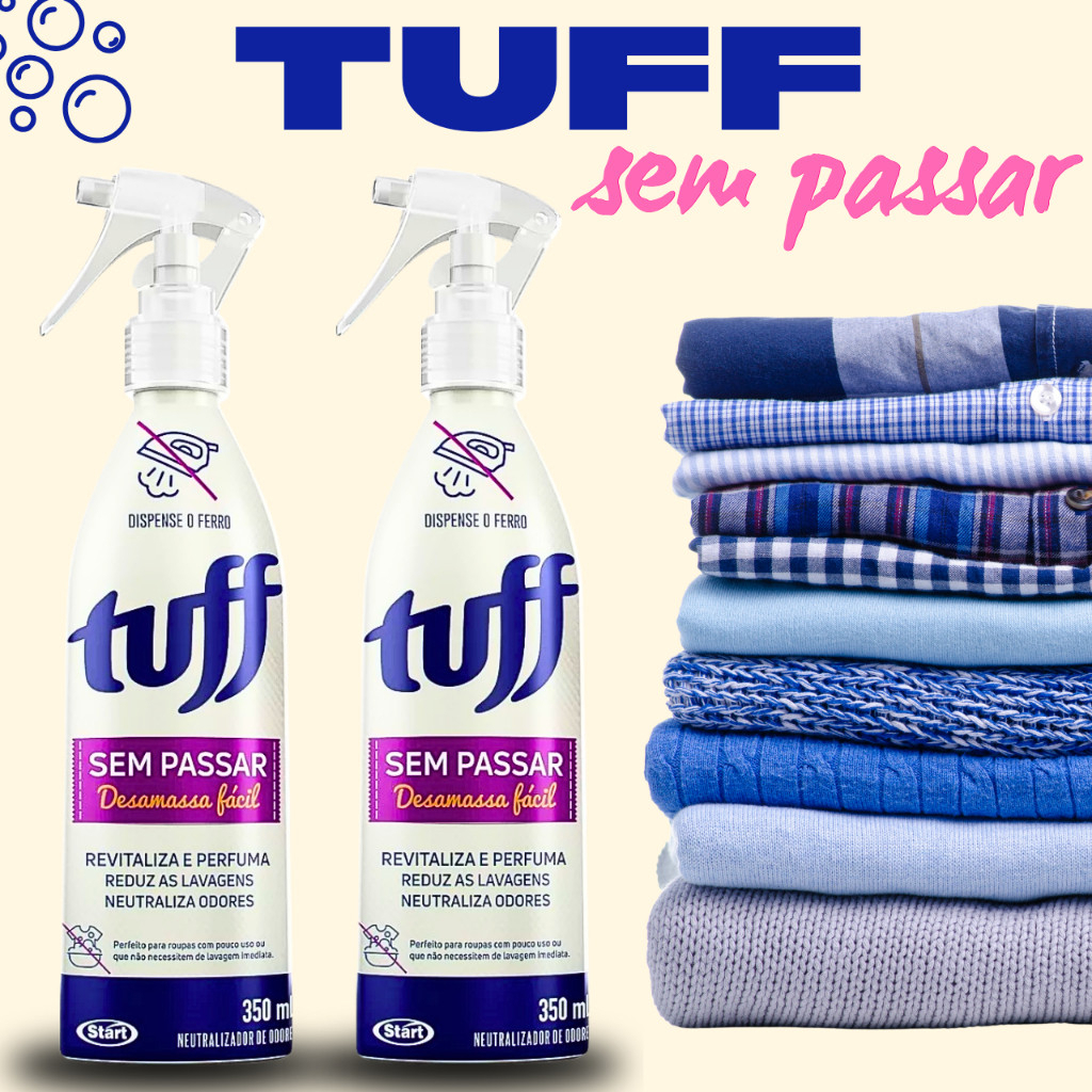 Tuff Desamassa Fácil Sem Passar Neutraliza Odor Roupas Perfuma Spray 350ml