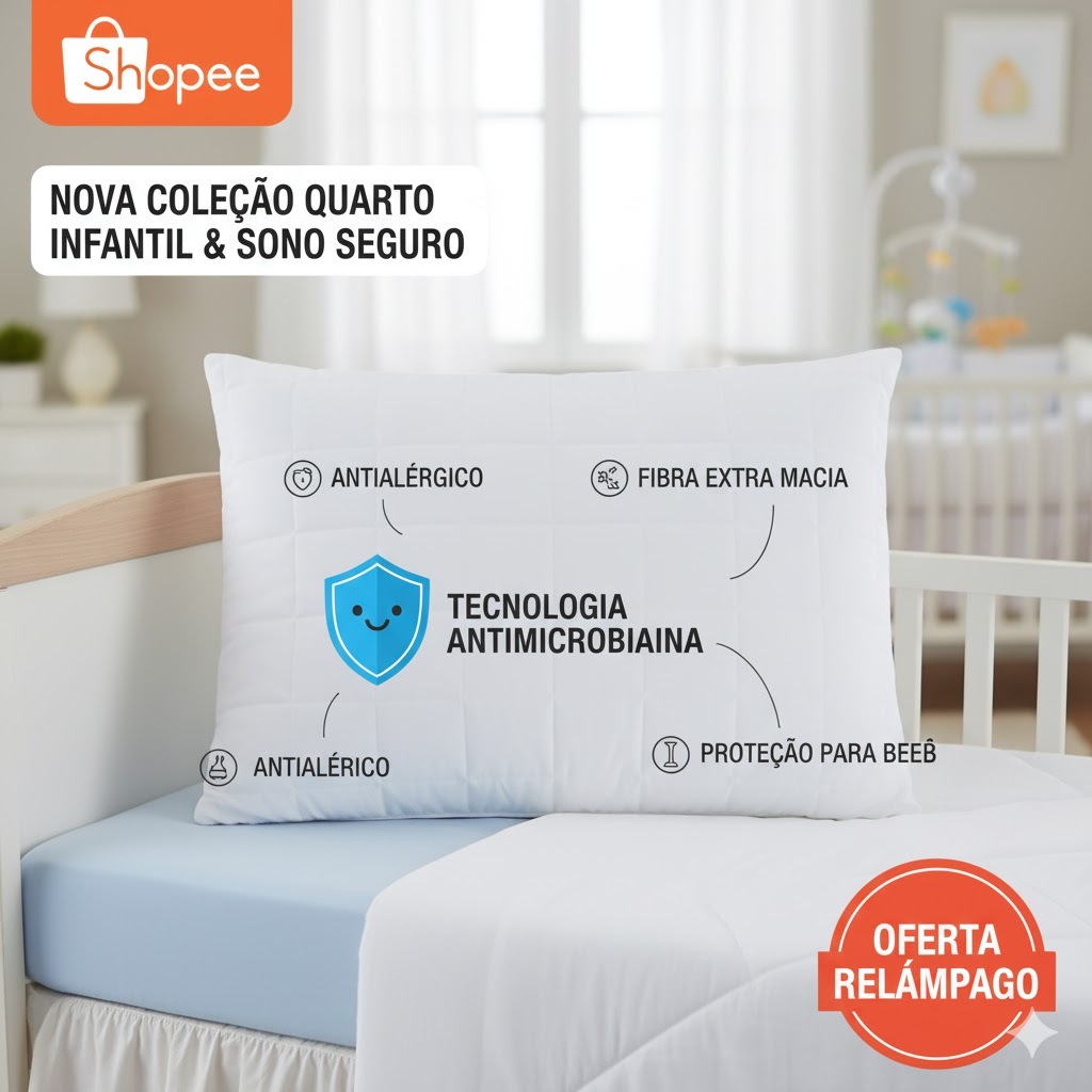 Travesseiro Bebê/Infantil Portal dos Sonhos 🛡️ Tecnologia Antimicrobiana | Antiácaro e Antialérgico | Sono Seguro