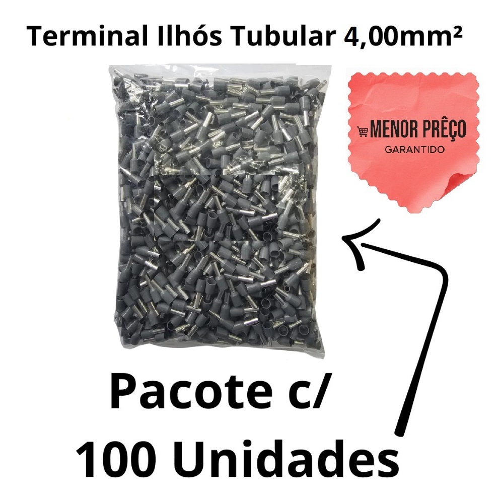 Terminal Elétrico Ilhós Tubular Simples E4009 - 4mm - 100 / 200 / 500 Peças