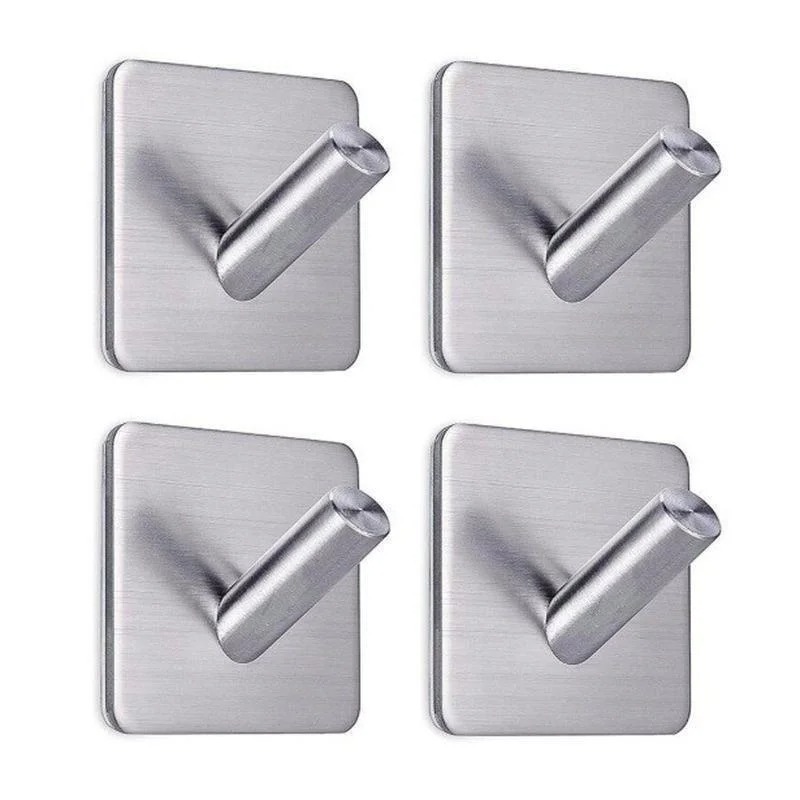 Kit Com  1/2/4un Gancho De Parede Auto Adesivo Aço Inox Cozinha Banheiro