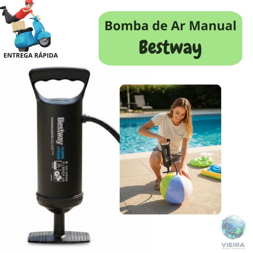 Bomba de ar manual bestway: boias, bolas, piscinas infláveis, equipamentos esportivos, uso em casa ou viagem