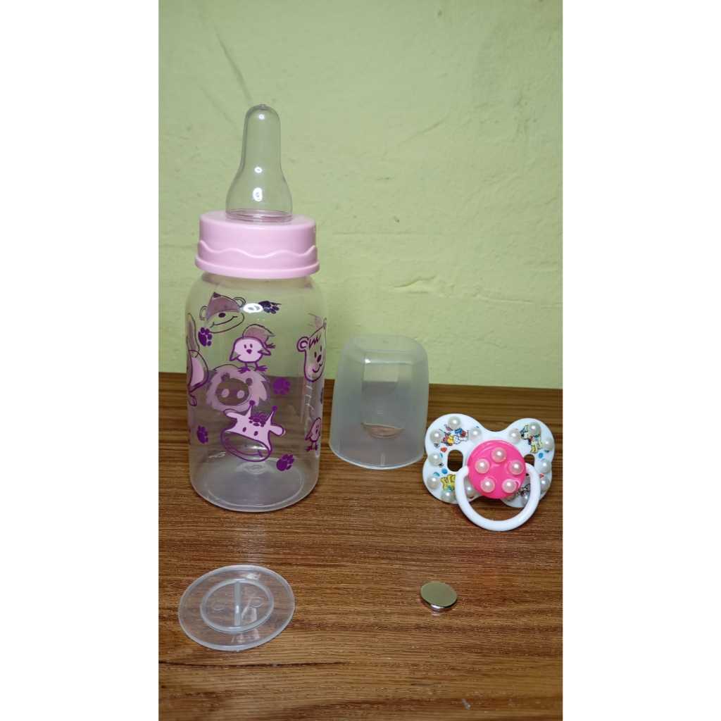 Kit Mamadeira Rosa 140ml + Chupeta Magnética com Pérolas + Ímã Neodímio