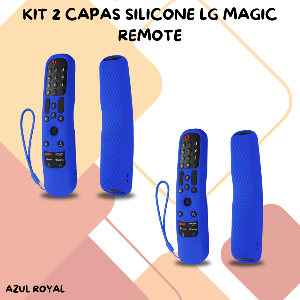Kit 2 Capas de Silicone Antiderrapante LG Magic Remote – Com Fita de Segurança Azul Royal