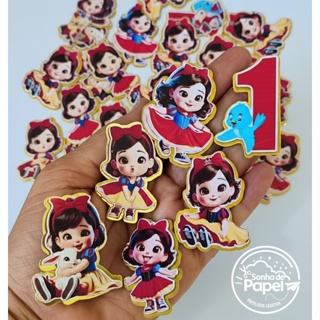 Aplique  3D com Lamicote Dourado Branca de Neve Baby  TODOS OS TEMAS em Oferta na Shopee