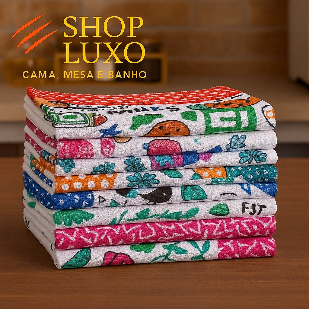 Kit 3 Toalhas de Copa Estampadas Premium 100% Algodão Alta Absorção e Toque Suave 40x60cm em Oferta na Shopee